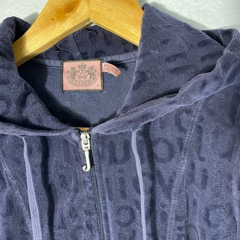 VINTAGE Juicy Couture 90s Y2K Velour Jacket Full Zip Juicy All Over Medium Blue - Picture 3 of 8